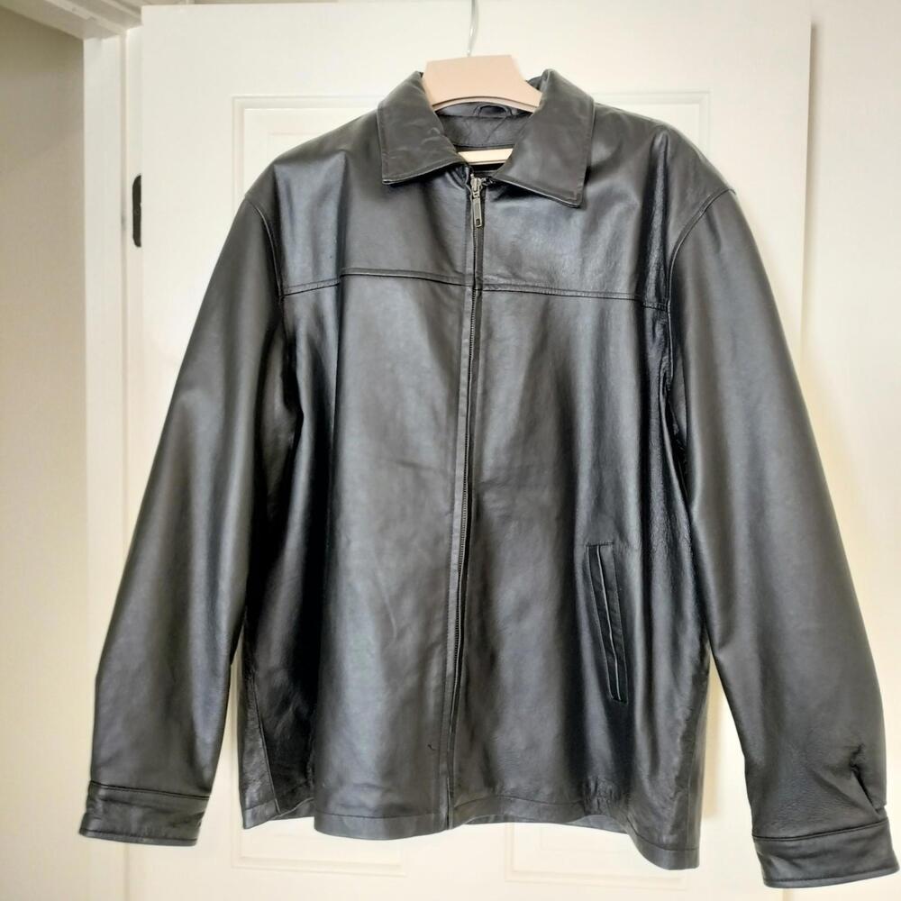 NWOT Oscar Piel‎ Jacket Mens L Black Genuine Leather Bomber Quilted Classic